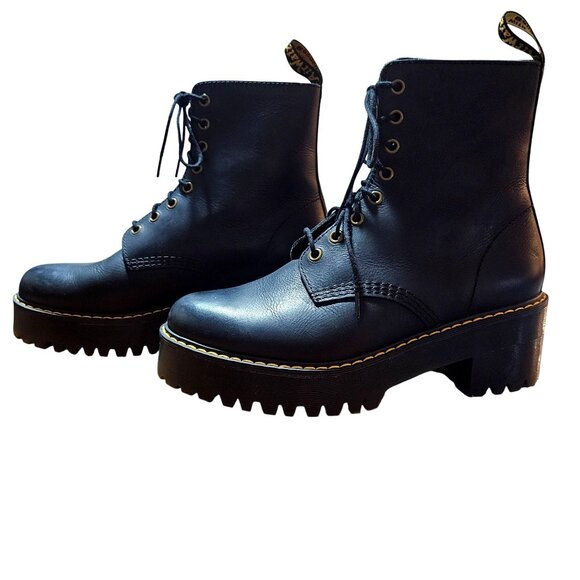 Dr. Martens Shriver Hi Women's Chunky Black Leather Boots SZ 10 Femininity but T - Picture 13 of 16